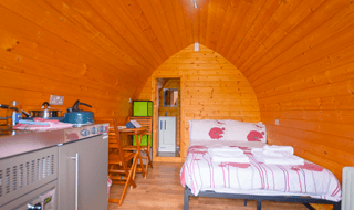 Inside the glamping pod